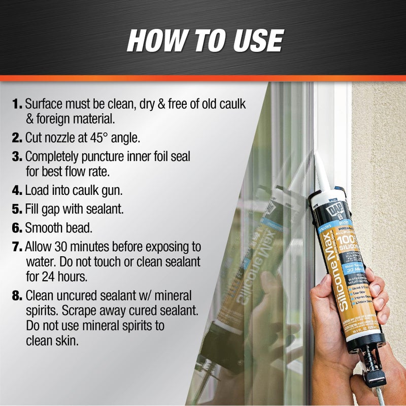 DAP Silicone Max All Purpose Sealant, Clear, 10.1 Oz (7079808791) - Image 3